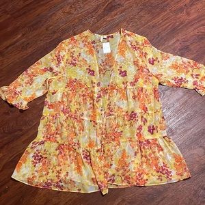 Shear Floral 3/4 sleeve Kimono